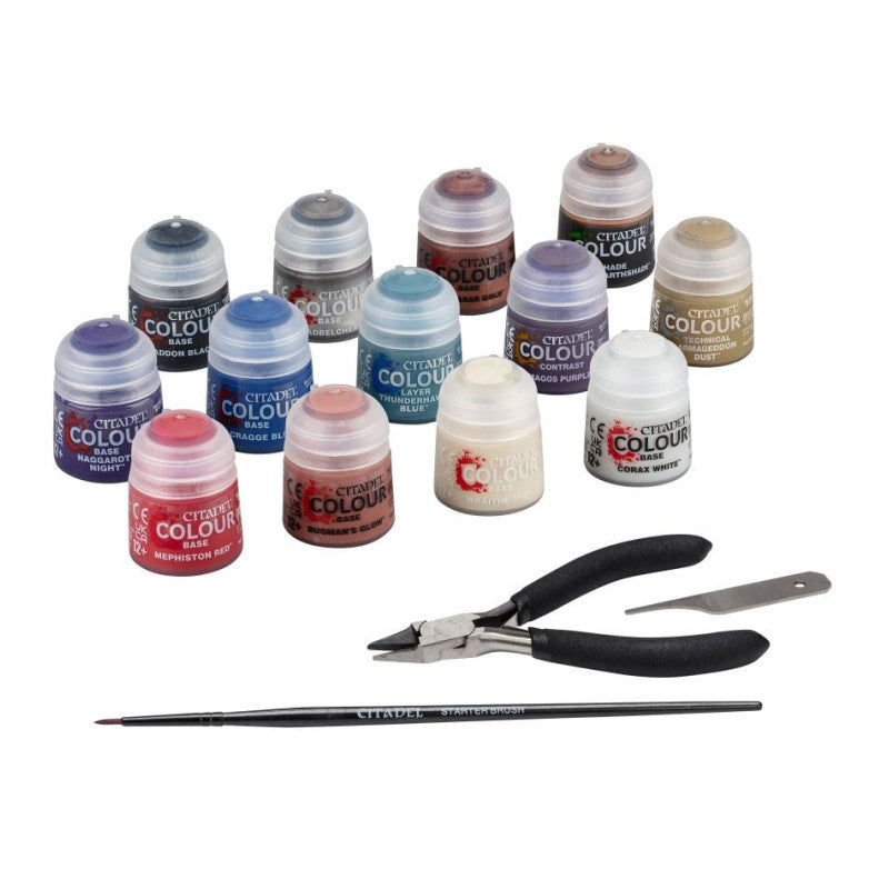Boîte Warhammer 40,000 Paints + Tools Set avec peintures Citadel, pinceau, pince coupante et lime