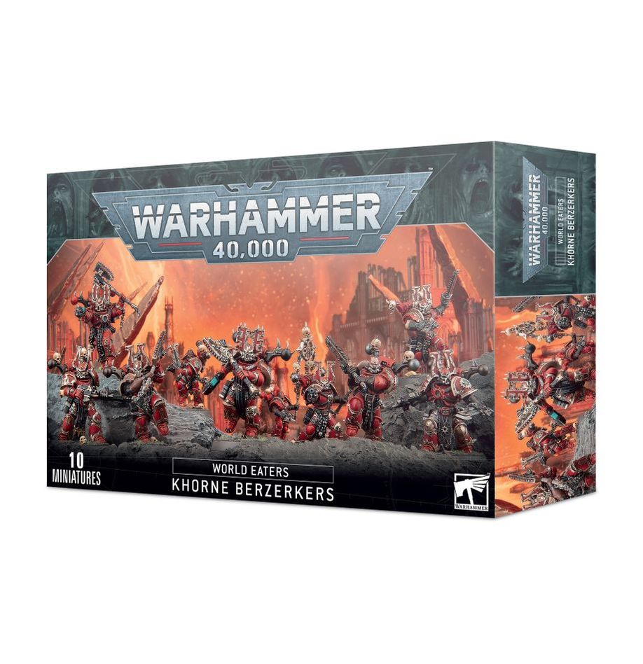 Boîte de figurines Berzerks de Khorne pour Warhammer 40K, contenant 10 miniatures ultra-détaillées.
