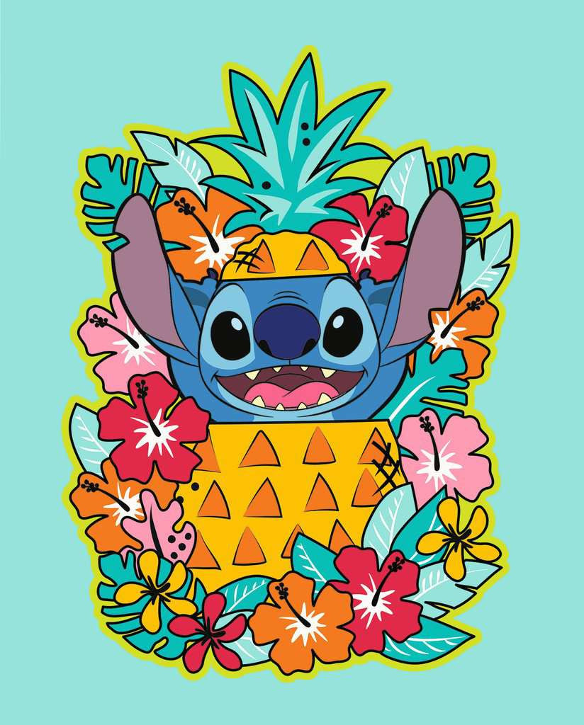 CreArt Ravensburger Disney Stitch, peinture par numéros 24 x 30 cm avec Stitch dans un ananas entouré de fleurs tropicales.