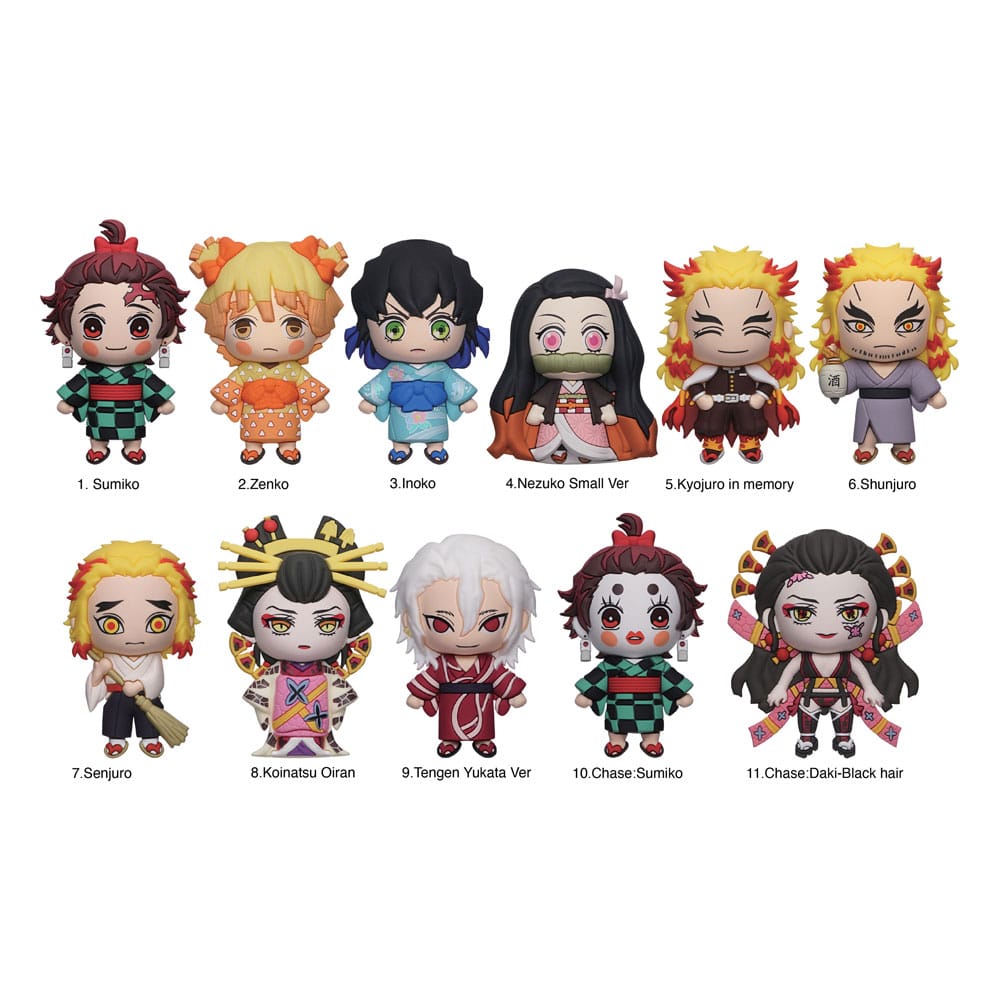 Porte-clés 3D Demon Slayer Series 5 en sachet mystère avec personnages chibi de l’anime Kimetsu no Yaiba.