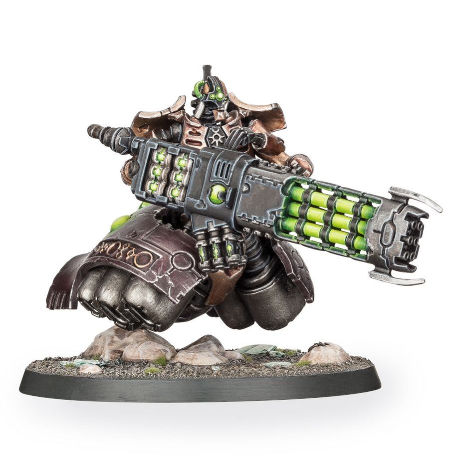 Figurine Warhammer 40K – Destroyer Lourd Lokhust des Necrons, équipé d’un canon lourd sur un châssis flottant, prêt pour le combat.