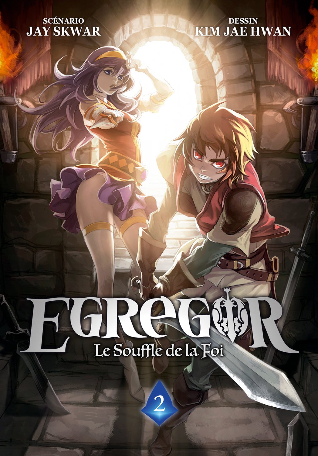manga Egregor – Le Souffle de la Foi, mettant en scène un jeune héros déterminé entouré de mystérieux ennemis au design sombre et fantastique.