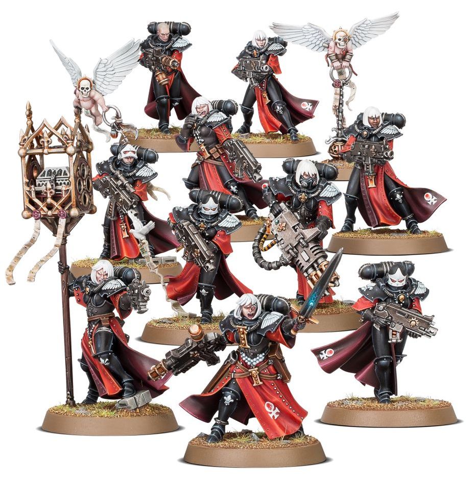 Boîte Warhammer 40K – Escouade de Sœurs de Bataille de l’Adepta Sororitas, figurines de guerrières sacrées prêtes à défendre l’Imperium avec ferveur.
