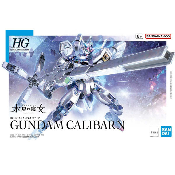 Gunpla HG 1/144 Gundam Calibarn – maquette articulée en blanc et rouge, issue de The Witch from Mercury avec fusil et sabres