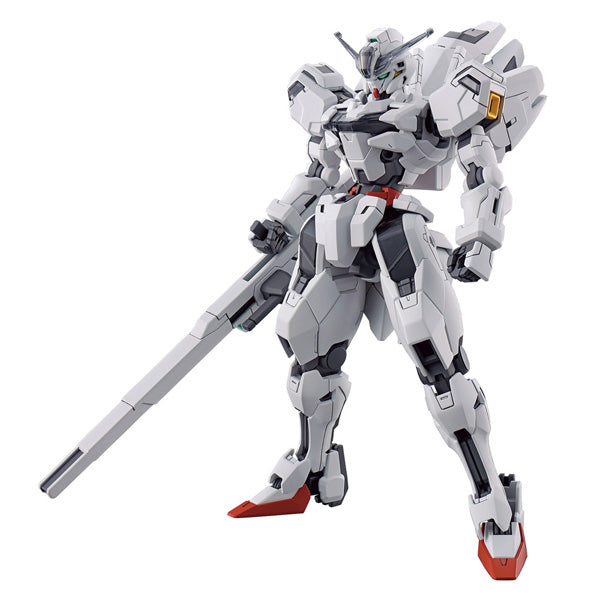 Gunpla HG 1/144 Gundam Calibarn – maquette articulée en blanc et rouge, issue de The Witch from Mercury avec fusil et sabres