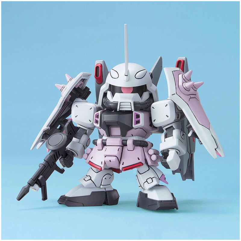 Gunpla SD BB Blaze Zaku Phantom Rey Za Burrel – Maquette chibi lilas armée de doubles boucliers et fusil, de la série Gundam Seed Destiny.
