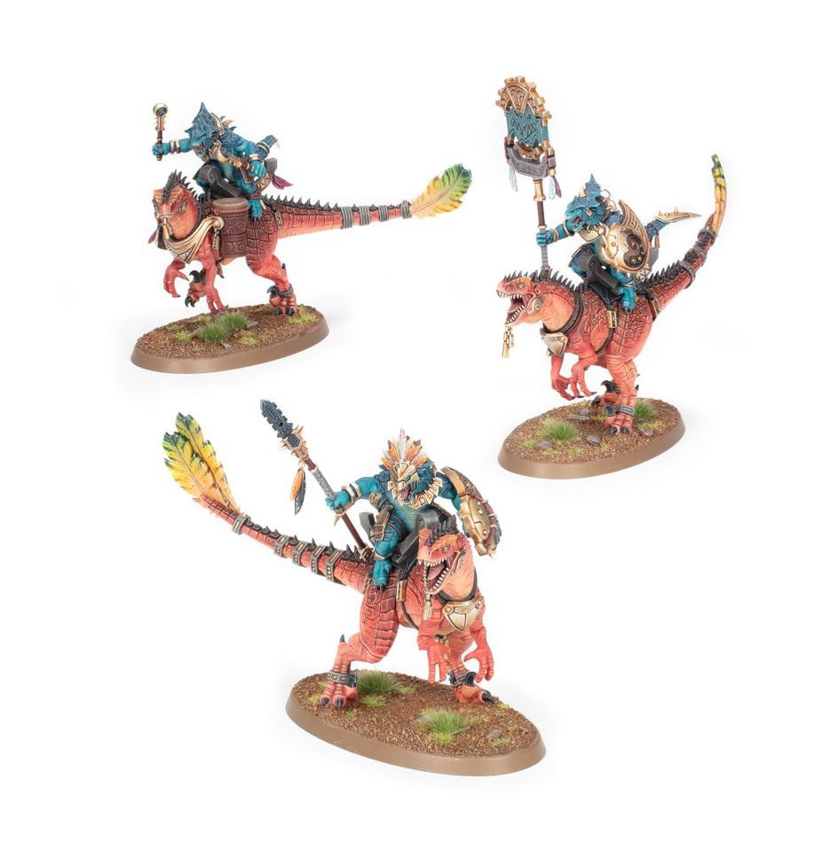 Boîte Warhammer Age of Sigmar Seraphon Aggradon Lancers avec 3 cavaliers saurus sur montures reptiliennes rouges