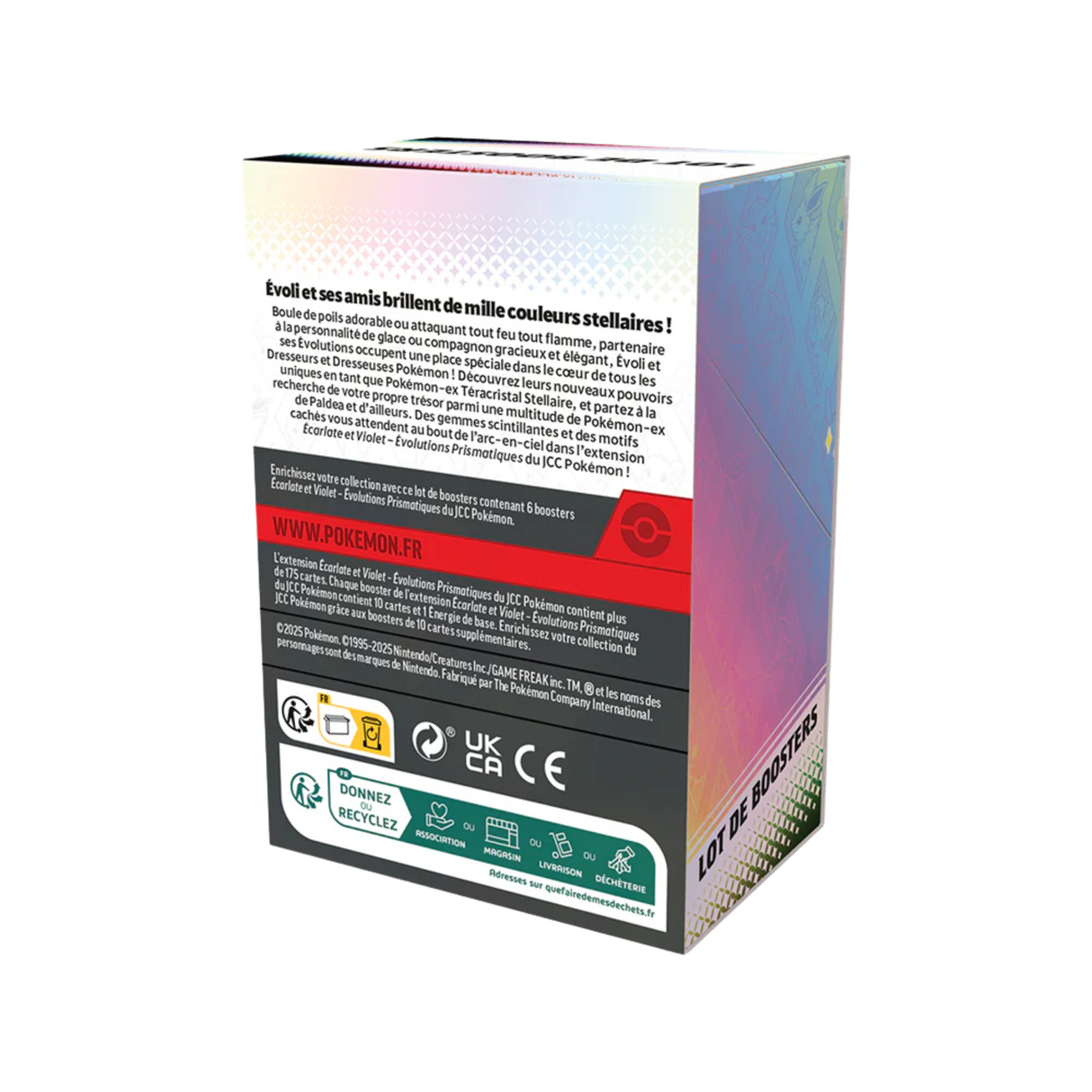 Lot de 6 boosters Pokémon Écarlate & Violet Évolutions Prismatiques.