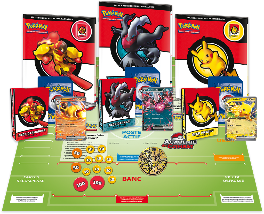 Coffret Pokémon Académie de Combat V3 – Jeu d’apprentissage avec 3 decks complets et accessoires