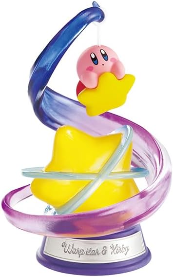 Boîte de 6 figurines Swing Kirby de Re-Ment, représentant Kirby et ses amis sur des scènes féériques et colorées.