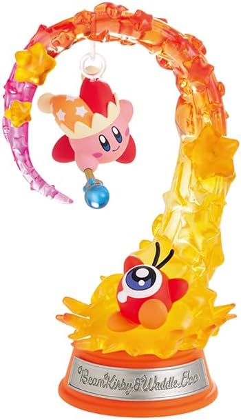 Boîte de 6 figurines Swing Kirby de Re-Ment, représentant Kirby et ses amis sur des scènes féériques et colorées.