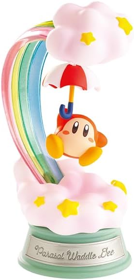 Boîte de 6 figurines Swing Kirby de Re-Ment, représentant Kirby et ses amis sur des scènes féériques et colorées.