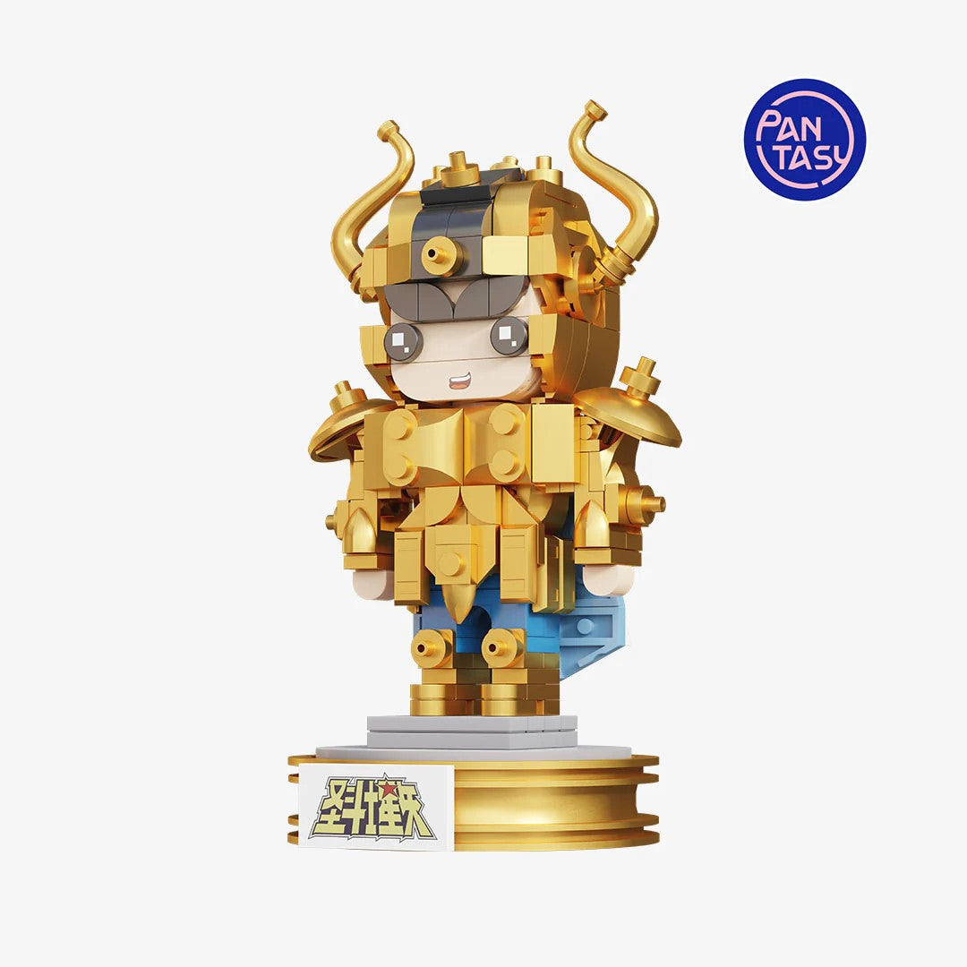 Pantasy Mini Gold Taurus – Figurine en briques à construire du Chevalier du Taureau (Aldébaran) de Saint Seiya avec armure dorée et base d’exposition