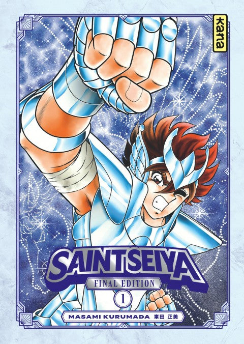 Saint Seiya Final Edition tome 1, illustrant Seiya en armure de Pégase, poing en avant, sur un fond étoilé scintillant.