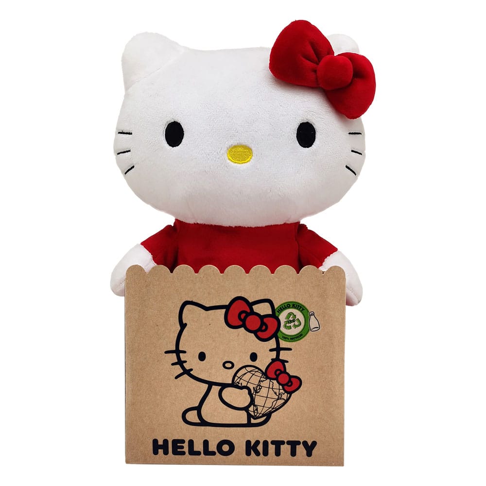 Peluche Hello Kitty de 24 cm avec robe rouge et nœud assorti, version officielle Sanrio.