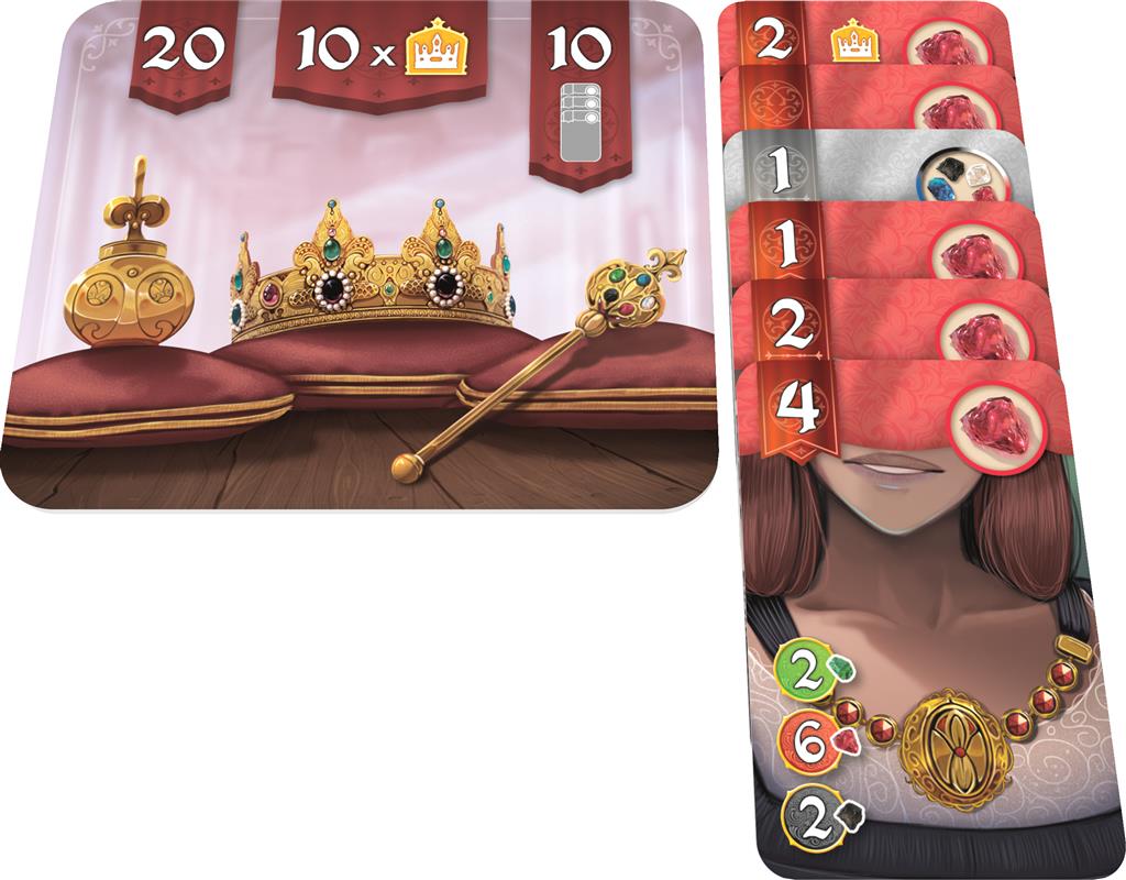 Boîte du jeu de société Splendor Duel avec une couronne dorée ornée de gemmes sur fond bleu.