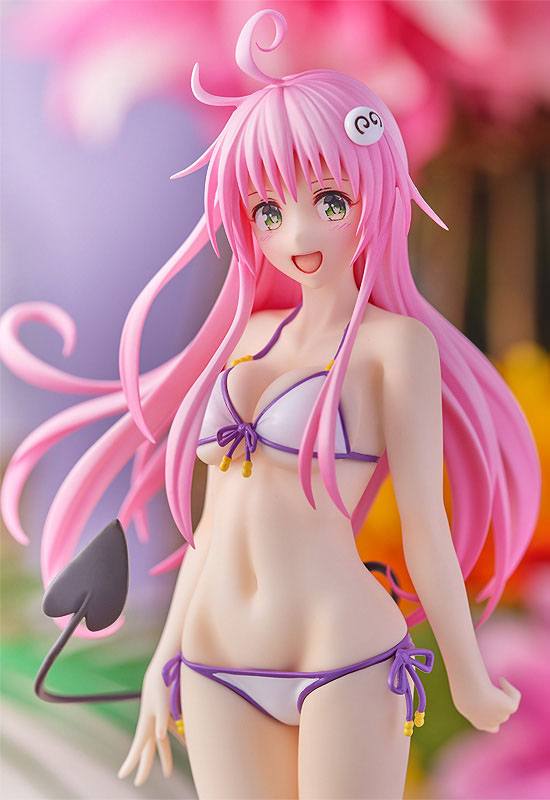 Figurine Pop Up Parade de Lala Satalin Deviluke (To Love-Ru Darkness), en bikini blanc et violet, avec ses cheveux roses et sa queue démoniaque emblématique.