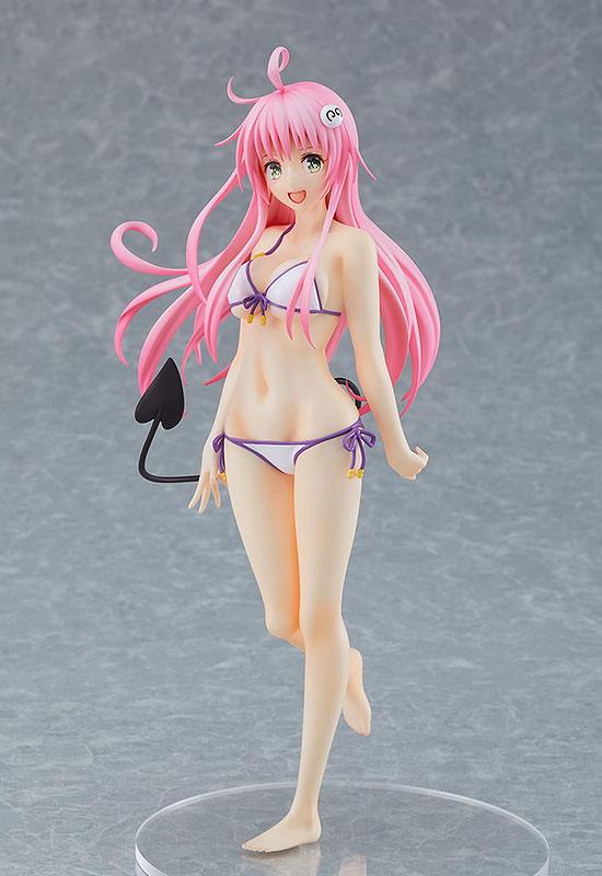Figurine Pop Up Parade de Lala Satalin Deviluke (To Love-Ru Darkness), en bikini blanc et violet, avec ses cheveux roses et sa queue démoniaque emblématique.