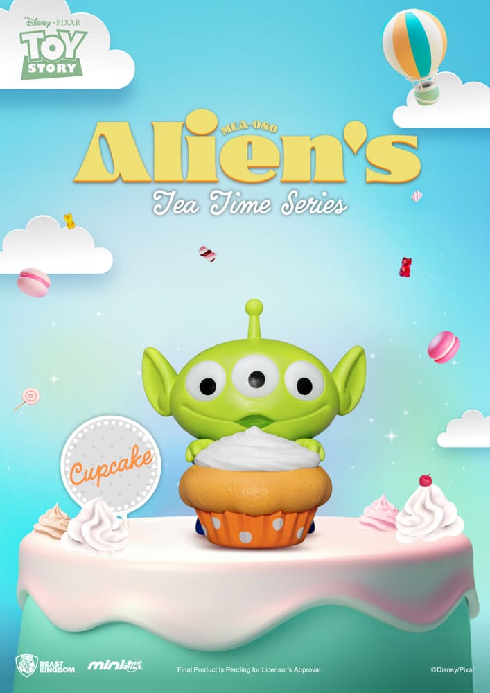 Blind Box Toy Story Alien’s Tea Time avec des figurines des Aliens de Toy Story sous forme de pâtisseries et desserts, créées par Beast Kingdom.
