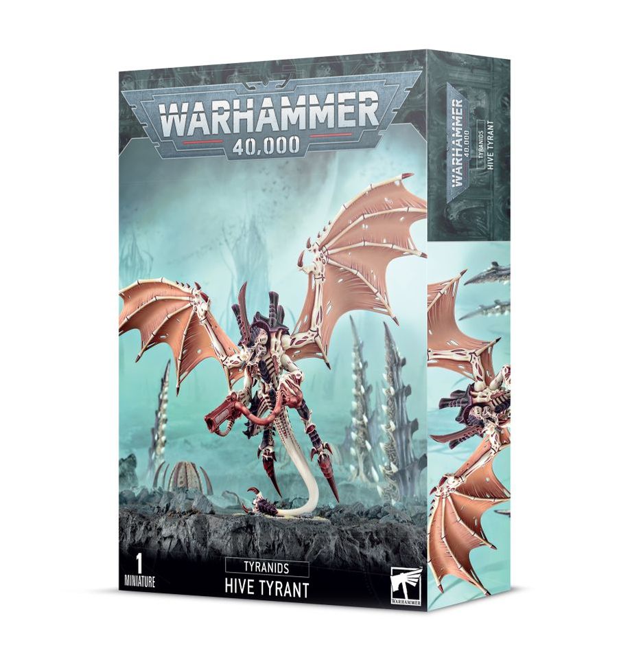 Boîte Warhammer 40K – Tyran des Ruches Ailé, figurine iconique des Tyranides, un prédateur redoutable à la tête de l’essaim galactique.