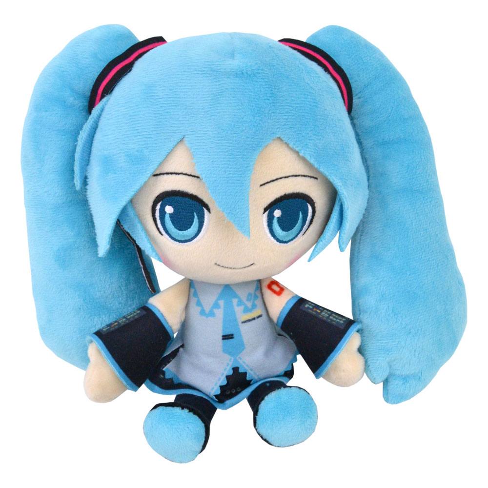 Peluche Hatsune Miku de 30 cm aux cheveux bleus, inspirée du personnage Vocaloid.