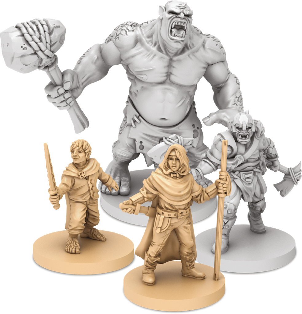 Boîte du jeu de société Le Seigneur des Anneaux : Voyages en Terre du Milieu de Fantasy Flight Games, illustrant des héros combattant des Orques dans une forêt sombre, jeu coopératif pour 1 à 5 joueurs.