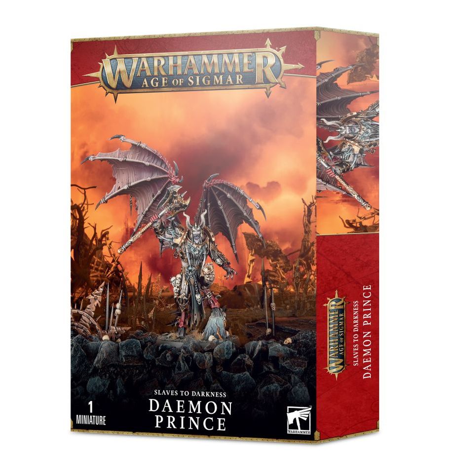 Boîte du Prince Démon pour Warhammer Age of Sigmar. Cette figurine représente un guerrier du Chaos devenu un démon immortel, avec de nombreuses options de personnalisation et une présence imposante sur le champ de bataille.