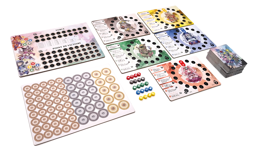 Boîte du jeu Yro avec plusieurs personnages fantasy au style manga, dont guerriers, mage et créatures colorées.