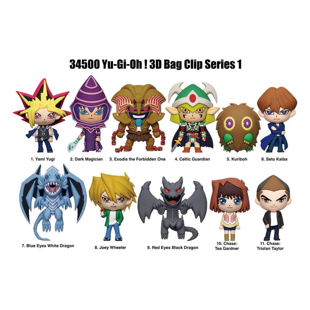 Yu-Gi-Oh! Series 1 avec porte-clés 3D à collectionner, featuring Yugi, Kaiba, Joey, Magicien Sombre et autres personnages emblématiques.