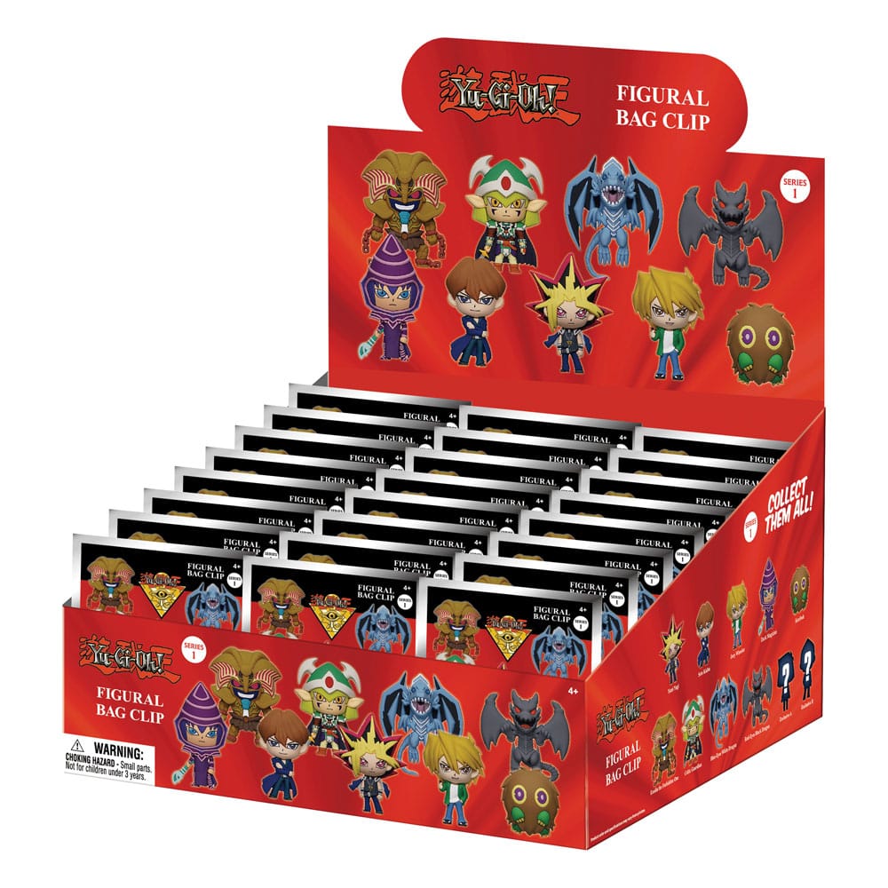 Yu-Gi-Oh! Series 1 avec porte-clés 3D à collectionner, featuring Yugi, Kaiba, Joey, Magicien Sombre et autres personnages emblématiques.
