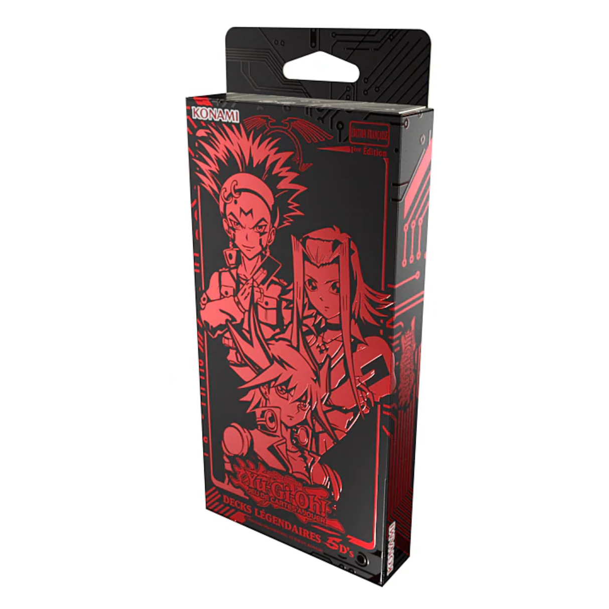Coffret Yu-Gi-Oh! Decks Légendaires 5D’s avec Yusei, Akiza et Crow – trois decks complets et un pack exclusif de cartes brillantes.