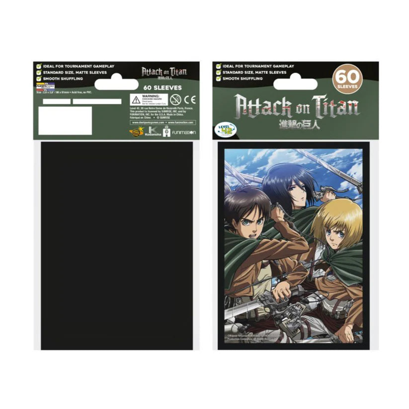 Protèges-cartes Attack on Titan Battle Trio avec Eren, Mikasa et Armin (60 sleeves officielles)