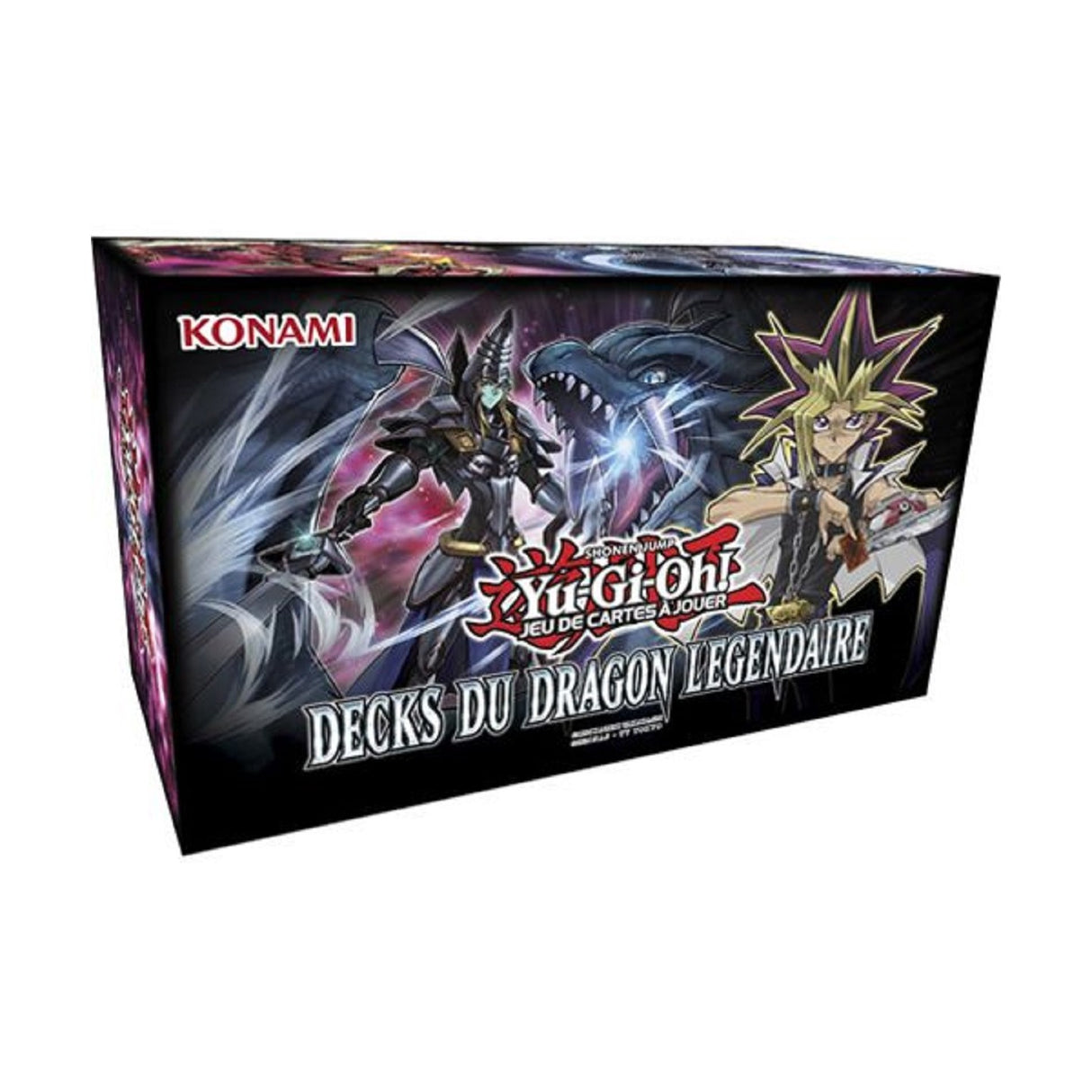 Coffret Yu-Gi-Oh! Decks du Dragon Légendaire avec illustrations de Yugi, Kaiba, et dragons emblématiques.