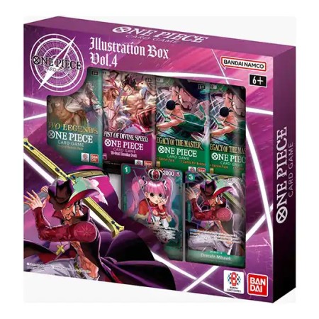 Illustration Box Vol.4 (IB-04) du One Piece Card Game : coffret collector Bandai Namco avec cartes exclusives, boosters et accessoires premium.