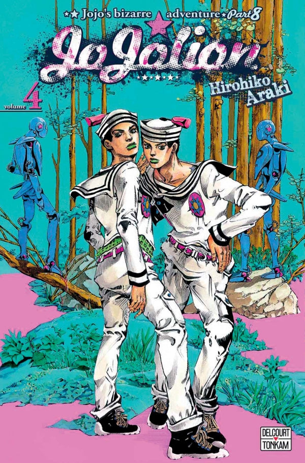 Jaquette du manga Jojolion - JoJo's Bizarre Adventure Part 8, avec Josuke Higashikata en tenue stylisée, sur un fond coloré et psychédélique typique d’Hirohiko Araki.
