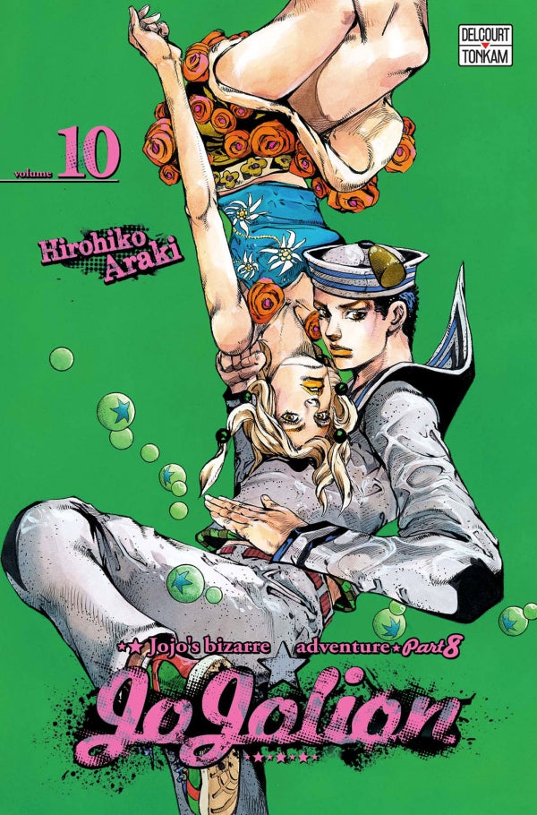 Jaquette du manga Jojolion - JoJo's Bizarre Adventure Part 8, avec Josuke Higashikata en tenue stylisée, sur un fond coloré et psychédélique typique d’Hirohiko Araki.