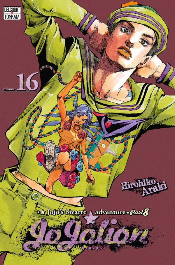 Jaquette du manga Jojolion - JoJo's Bizarre Adventure Part 8, avec Josuke Higashikata en tenue stylisée, sur un fond coloré et psychédélique typique d’Hirohiko Araki.