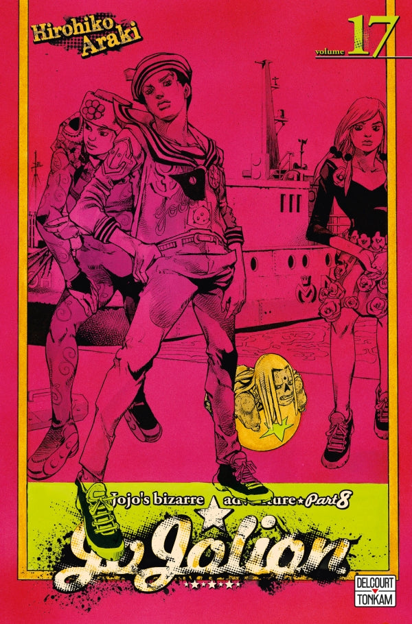 Jaquette du manga Jojolion - JoJo's Bizarre Adventure Part 8, avec Josuke Higashikata en tenue stylisée, sur un fond coloré et psychédélique typique d’Hirohiko Araki.
