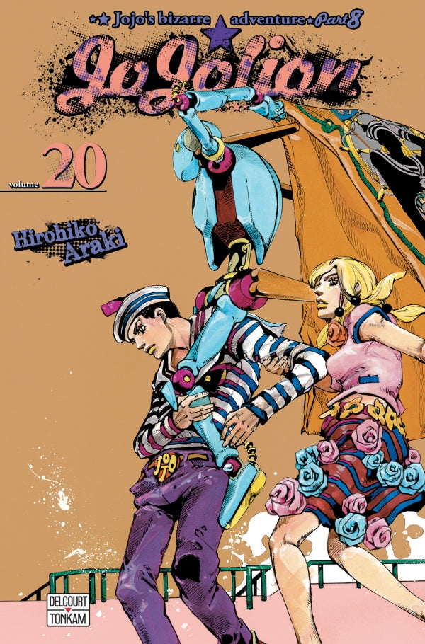 Jaquette du manga Jojolion - JoJo's Bizarre Adventure Part 8, avec Josuke Higashikata en tenue stylisée, sur un fond coloré et psychédélique typique d’Hirohiko Araki.