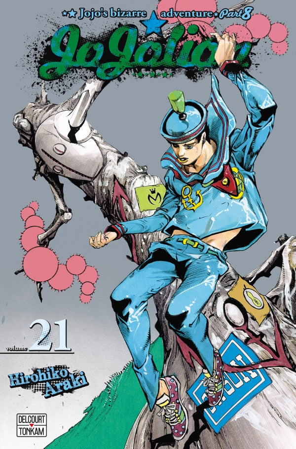 Jaquette du manga Jojolion - JoJo's Bizarre Adventure Part 8, avec Josuke Higashikata en tenue stylisée, sur un fond coloré et psychédélique typique d’Hirohiko Araki.
