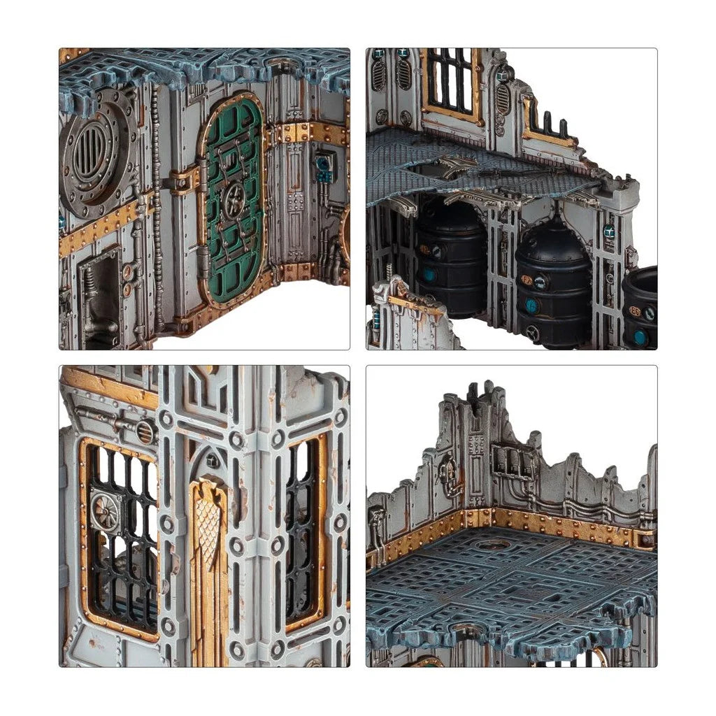 Boîte Killzone: Volkus pour Kill Team avec décors urbains en ruines et tapis de jeu