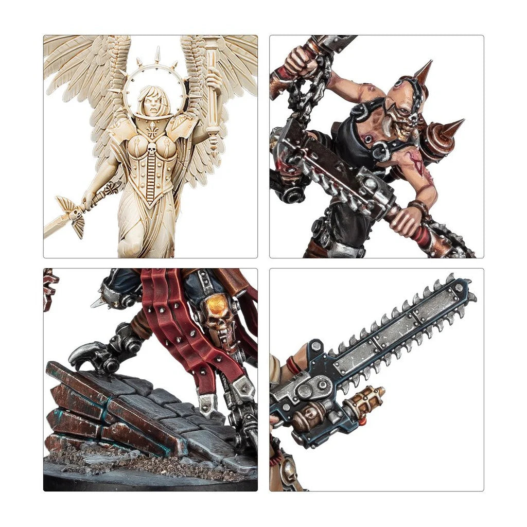 Boîte Kill Team : Sang et Zèle avec figurines des Sororitas et Cultes du Chaos, décors et livre de missions