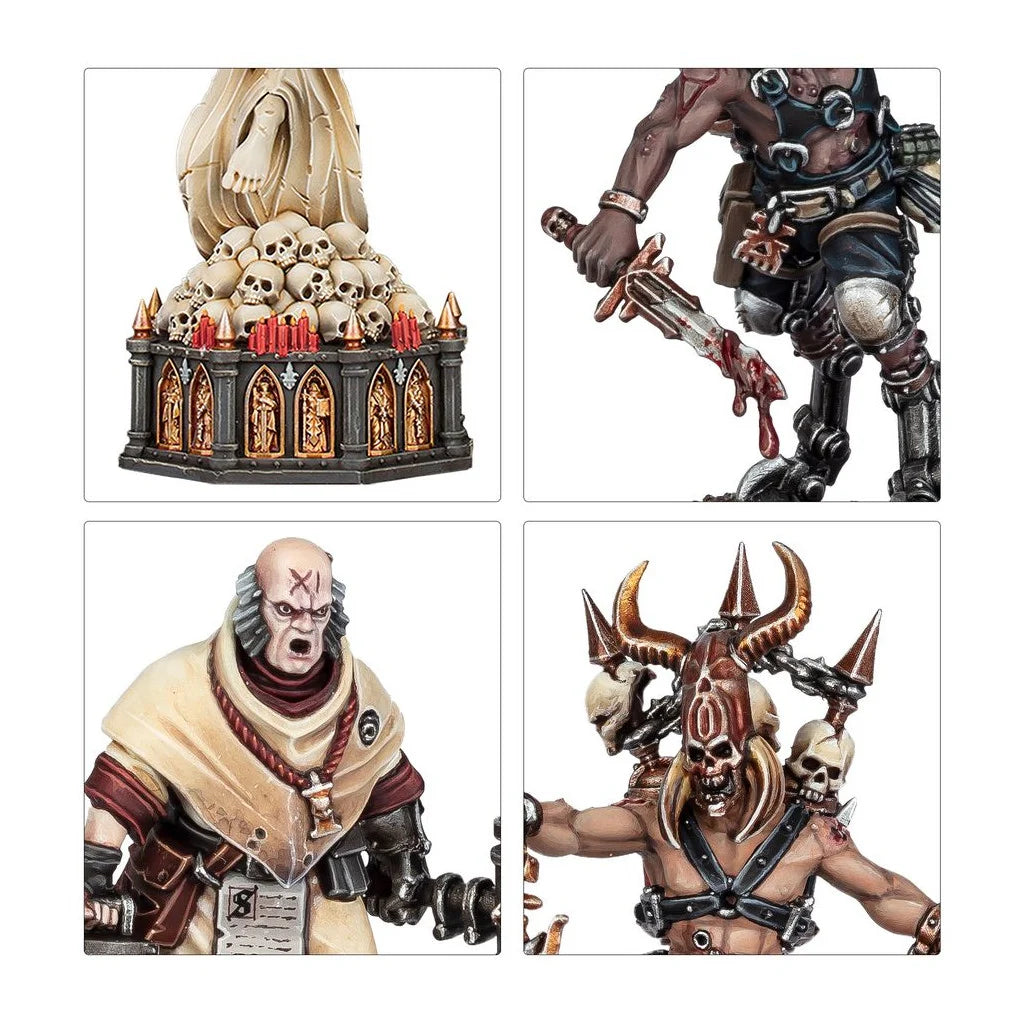 Boîte Kill Team : Sang et Zèle avec figurines des Sororitas et Cultes du Chaos, décors et livre de missions