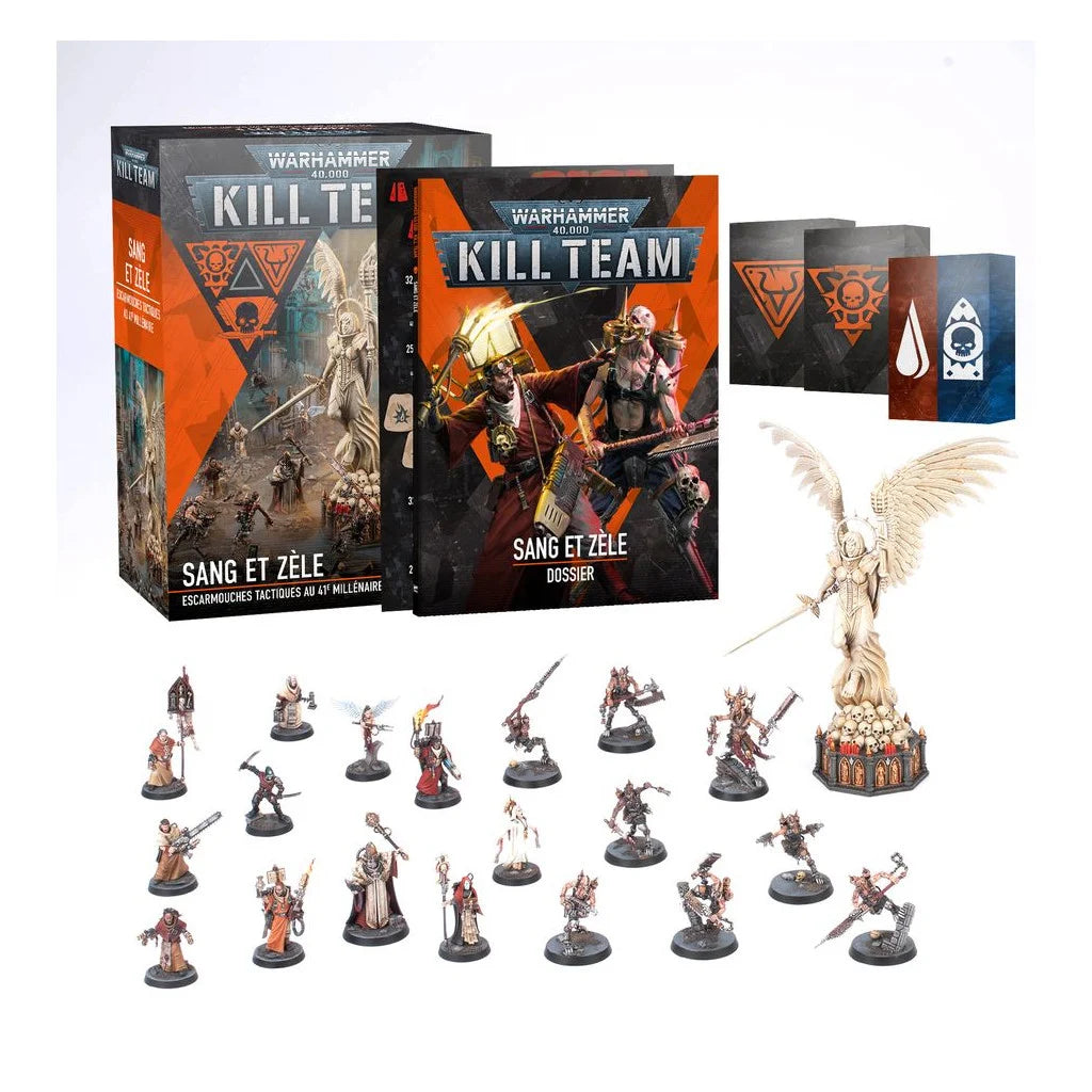 Boîte Kill Team : Sang et Zèle avec figurines des Sororitas et Cultes du Chaos, décors et livre de missions