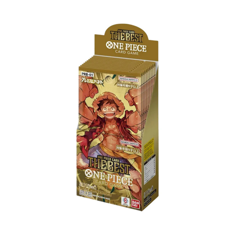 Display japonais One Piece Card Game PRB-01 THE BEST avec Luffy en couverture.