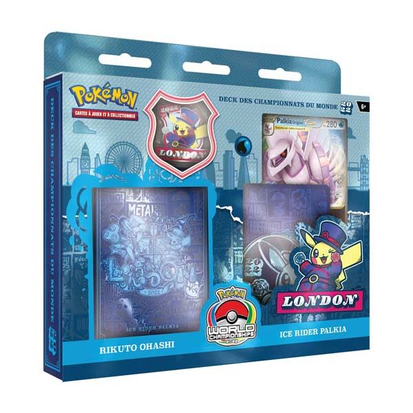 Deck Pokémon Championnats du Monde 2022 Rikuto Ohashi Ice Rider Palkia – coffret officiel Londres avec deck et accessoires.