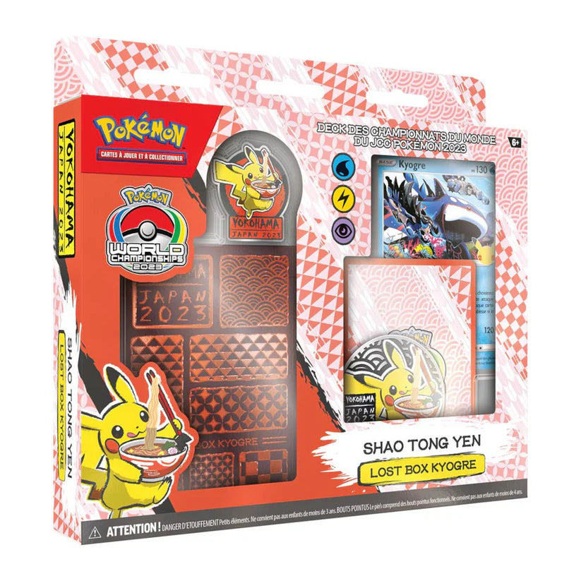 Deck Pokémon Championnats du Monde 2023 Shao Tong Yen Lost Box Kyogre – coffret officiel Yokohama avec accessoires.