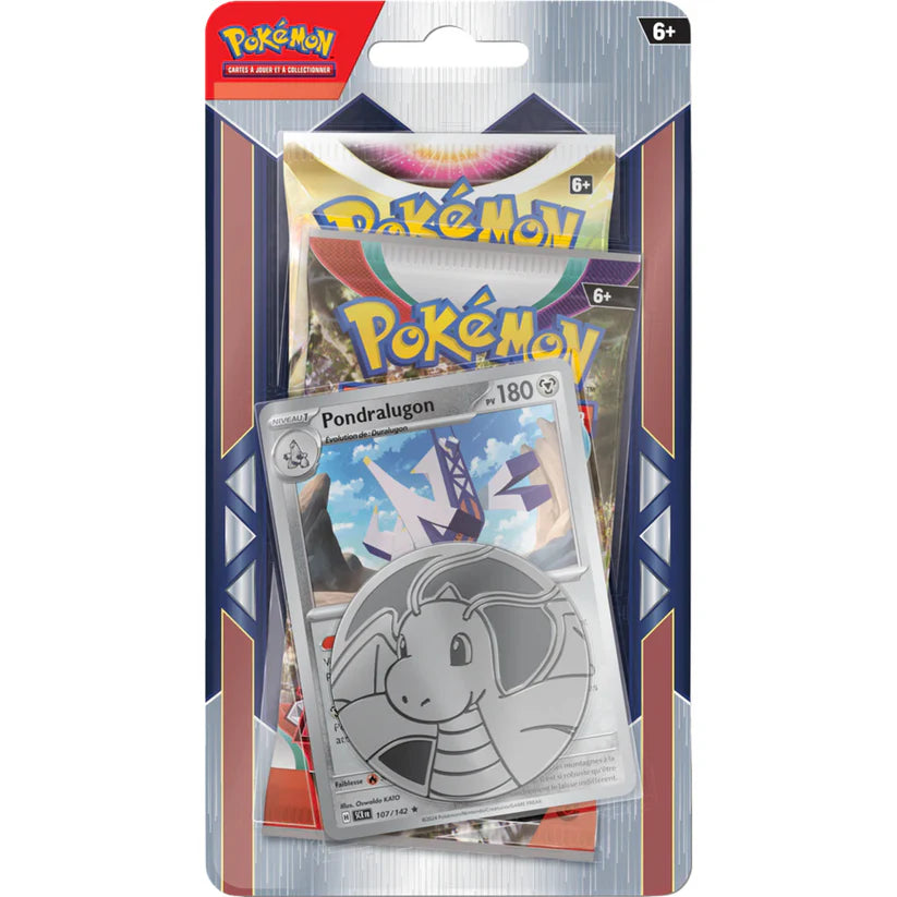 Pack Pokémon Duo avec 2 boosters, une carte promo Pondralugon brillante et un jeton Dragonite.