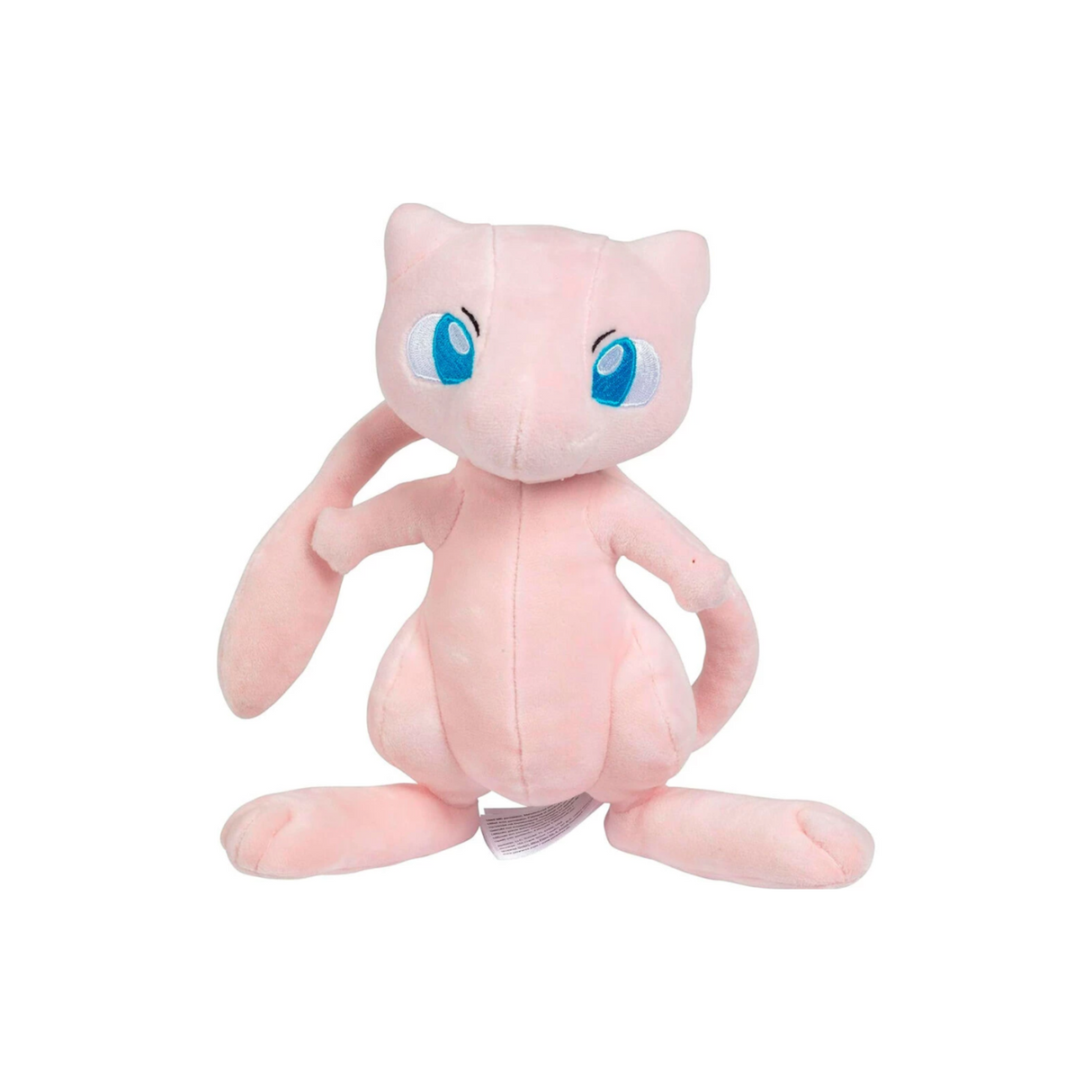 Peluche officielle Pokémon représentant Mew, douce et rose, avec grands yeux bleus.