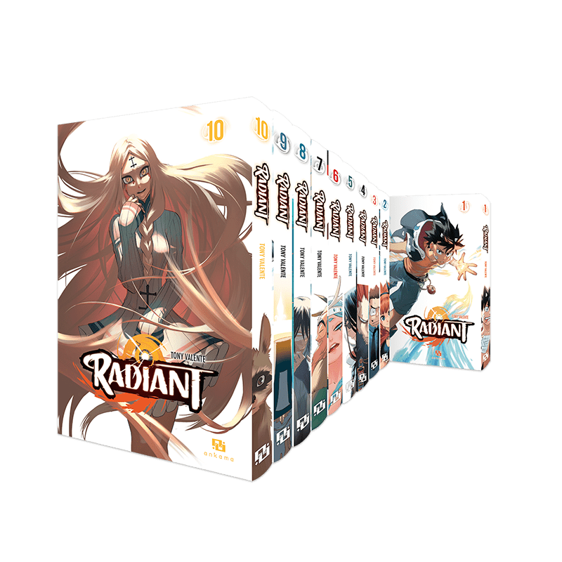 Coffret anniversaire collector Radiant – 10 tomes, illustrations, figurines cartonnées et goodies exclusifs